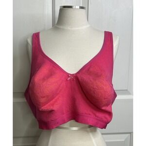 Lane Bryant Cacique Bra 46DD Unlined Full Coverage No-Wire Hot Pink Floral Lace
